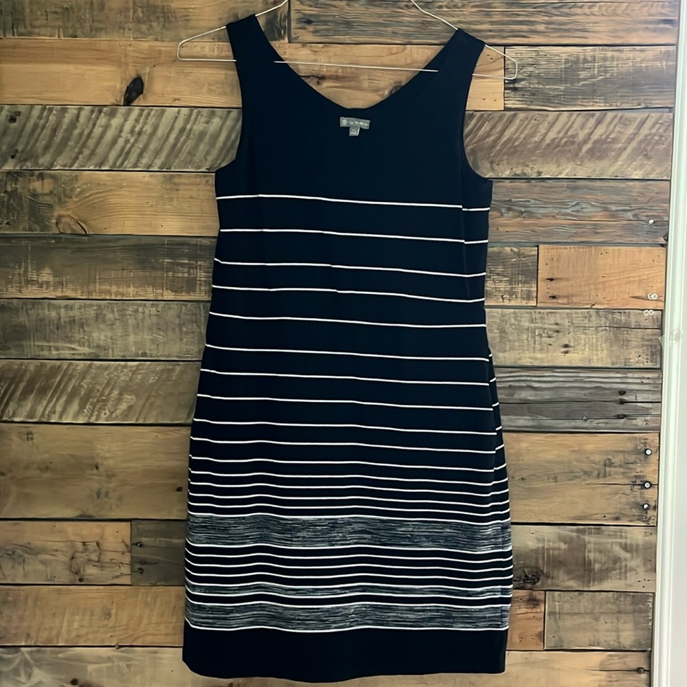 Black white striped A line dress Talbots